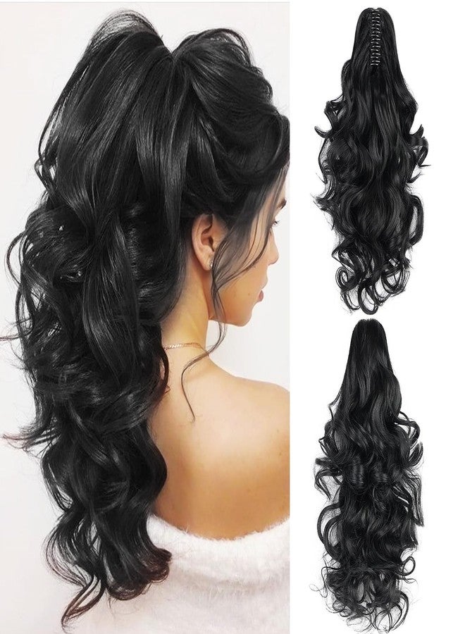 MAYSA Claw Clip Ponytail Extension 20" Clip in Wavy Ponytail Hair Extensions Long Synthetic Fake Ponytail for Women Extensions #1B Natural Black - Image 1